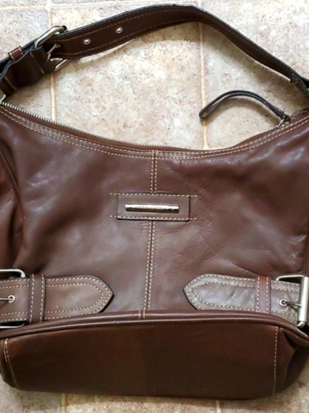 Franco Sarto Brown Leather Tote with Silver Hardware